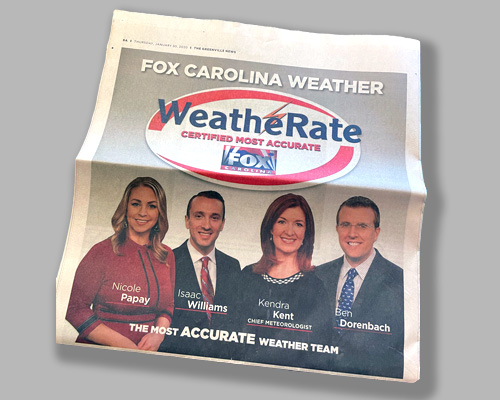 Fox Carolina WeatheRate Newspaper Ad